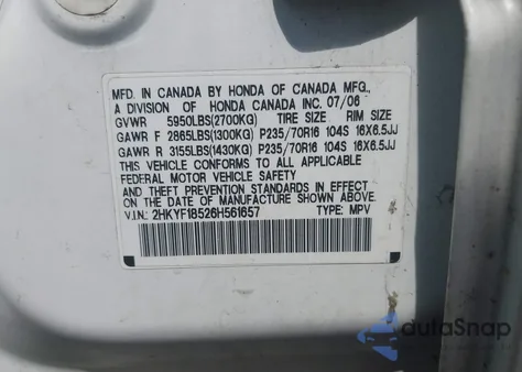 2006 Honda Pilot Ex-L из США, поврежденный, VIN 2HKYF18526H561657